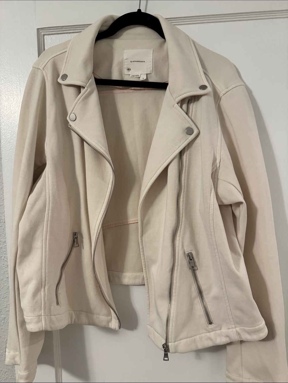 Anthropologie Cream Moto Jacket with Silver Hardware - Picture 3 of 4